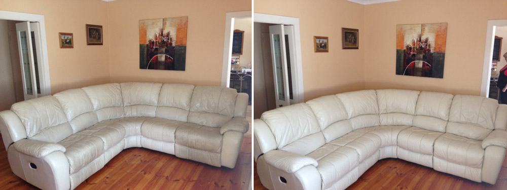 Фото химчистки дивана из кожи до и после клининга
